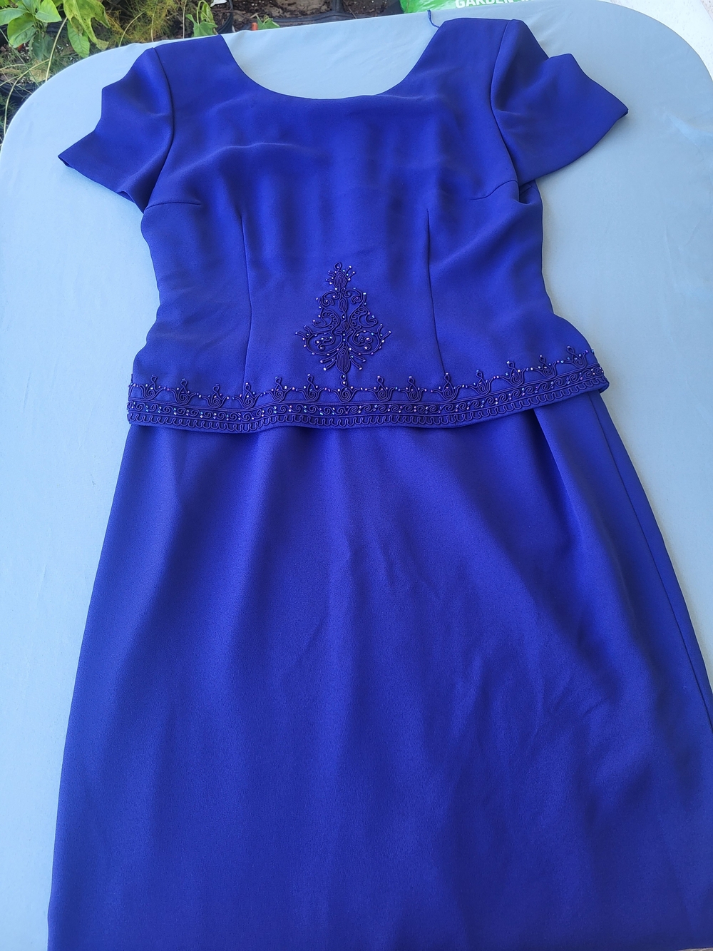 Donna Morgan Size 8 Vintage 90s Royal Blue Beaded Soutache Formal Maxi Dress